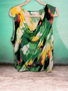 Calvin Klein Multicolor Abstract Cowl Neck Sleeveless Top
